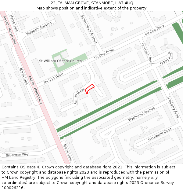 23, TALMAN GROVE, STANMORE, HA7 4UQ: Location map and indicative extent of plot