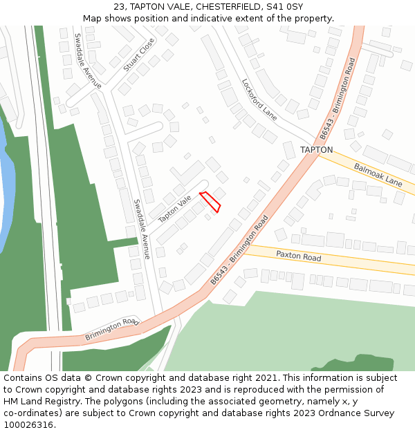 23, TAPTON VALE, CHESTERFIELD, S41 0SY: Location map and indicative extent of plot