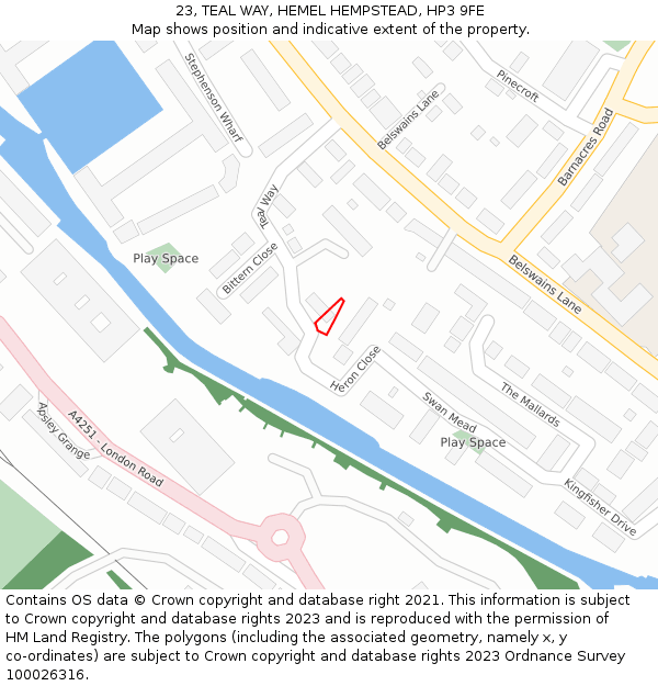 23, TEAL WAY, HEMEL HEMPSTEAD, HP3 9FE: Location map and indicative extent of plot