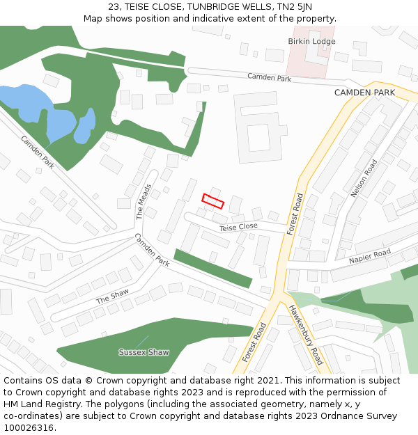 23, TEISE CLOSE, TUNBRIDGE WELLS, TN2 5JN: Location map and indicative extent of plot