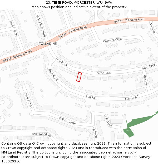 23, TEME ROAD, WORCESTER, WR4 9AW: Location map and indicative extent of plot