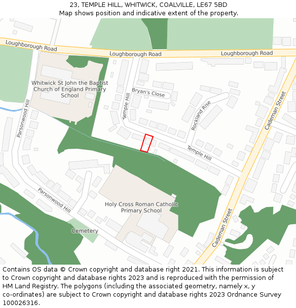 23, TEMPLE HILL, WHITWICK, COALVILLE, LE67 5BD: Location map and indicative extent of plot