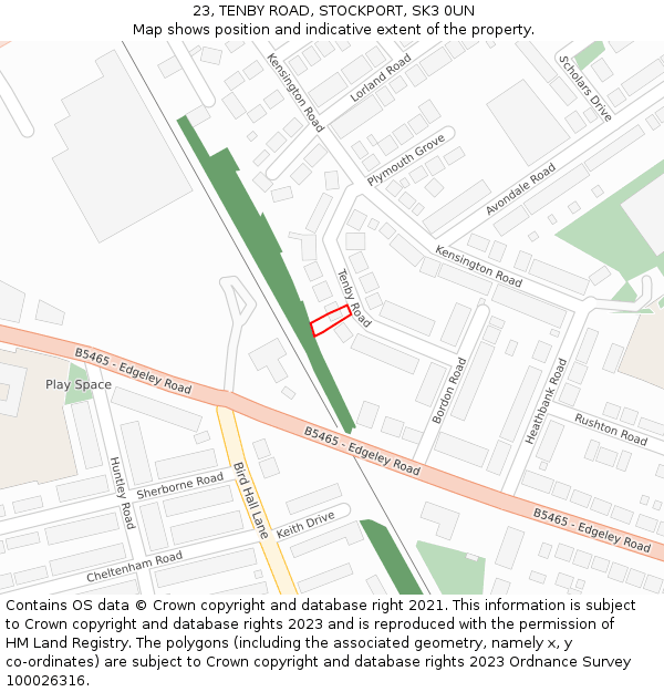 23, TENBY ROAD, STOCKPORT, SK3 0UN: Location map and indicative extent of plot