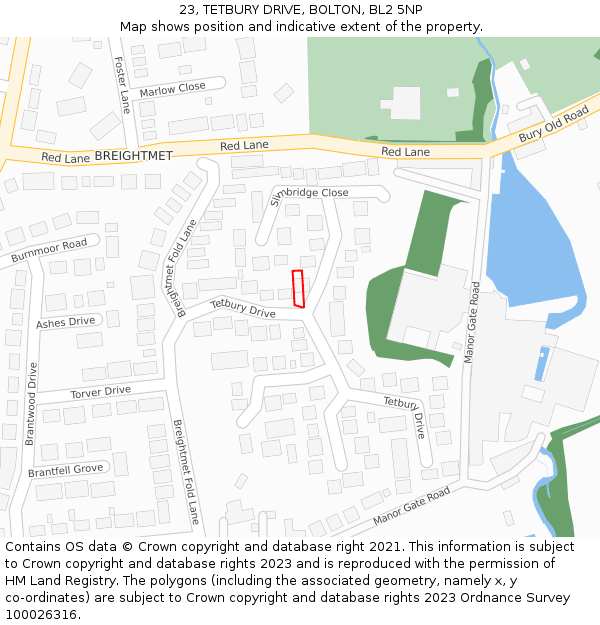 23, TETBURY DRIVE, BOLTON, BL2 5NP: Location map and indicative extent of plot