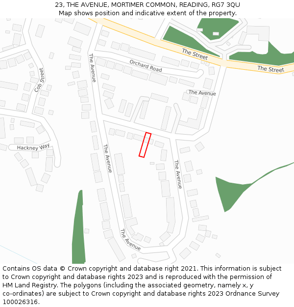 23, THE AVENUE, MORTIMER COMMON, READING, RG7 3QU: Location map and indicative extent of plot