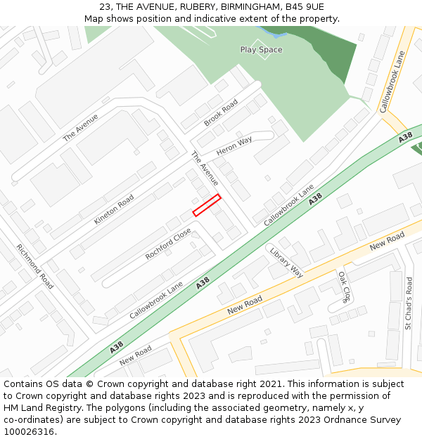 23, THE AVENUE, RUBERY, BIRMINGHAM, B45 9UE: Location map and indicative extent of plot