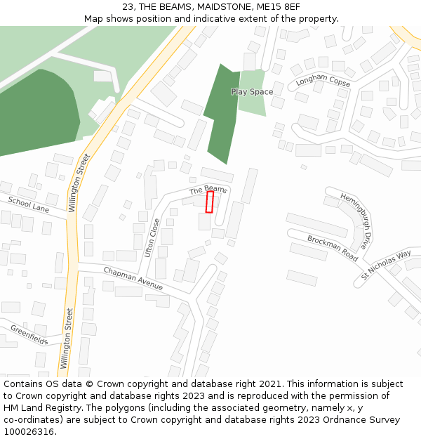 23, THE BEAMS, MAIDSTONE, ME15 8EF: Location map and indicative extent of plot