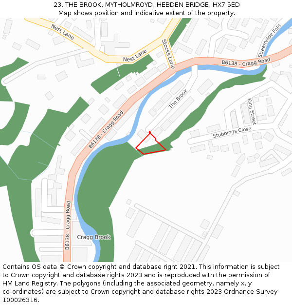 23, THE BROOK, MYTHOLMROYD, HEBDEN BRIDGE, HX7 5ED: Location map and indicative extent of plot