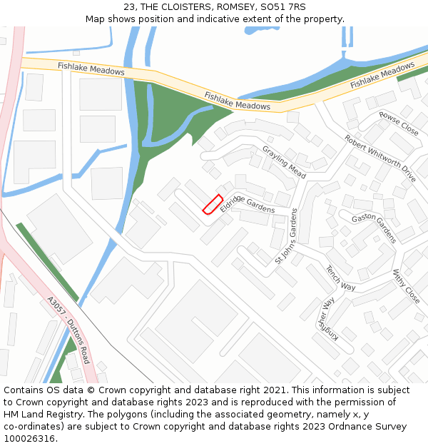 23, THE CLOISTERS, ROMSEY, SO51 7RS: Location map and indicative extent of plot