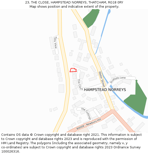 23, THE CLOSE, HAMPSTEAD NORREYS, THATCHAM, RG18 0RY: Location map and indicative extent of plot