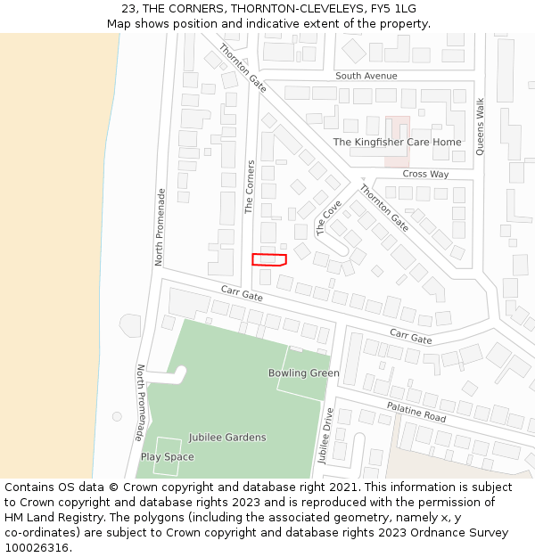 23, THE CORNERS, THORNTON-CLEVELEYS, FY5 1LG: Location map and indicative extent of plot