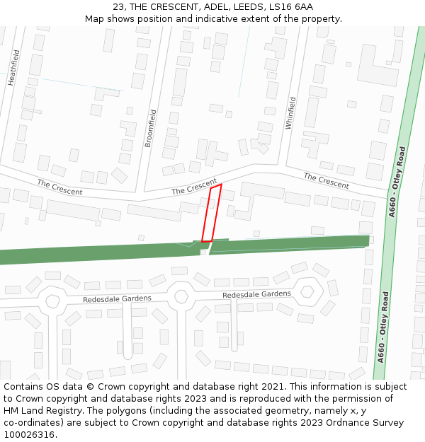 23, THE CRESCENT, ADEL, LEEDS, LS16 6AA: Location map and indicative extent of plot