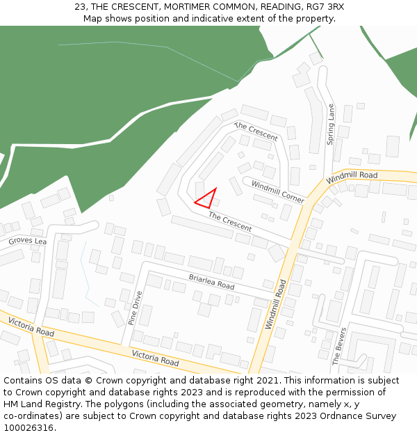 23, THE CRESCENT, MORTIMER COMMON, READING, RG7 3RX: Location map and indicative extent of plot