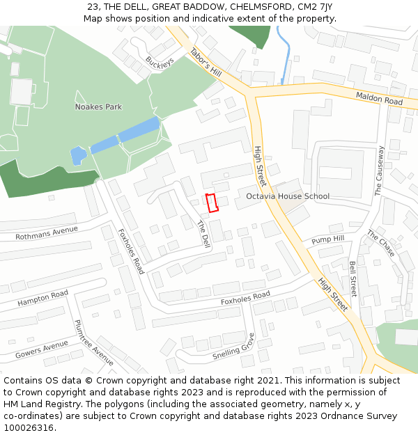 23, THE DELL, GREAT BADDOW, CHELMSFORD, CM2 7JY: Location map and indicative extent of plot