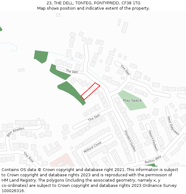 23, THE DELL, TONTEG, PONTYPRIDD, CF38 1TG: Location map and indicative extent of plot