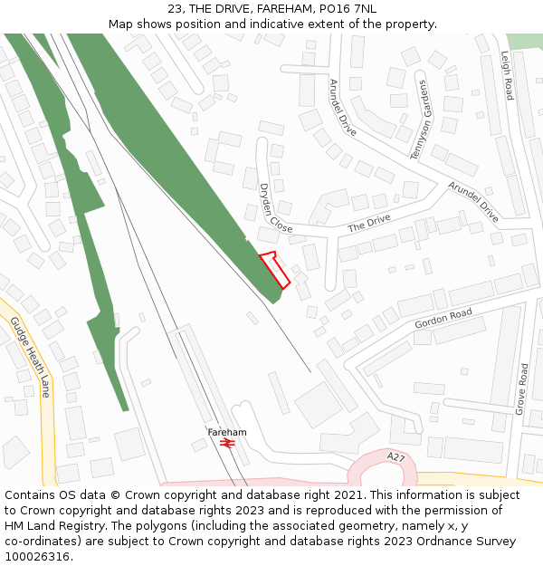 23, THE DRIVE, FAREHAM, PO16 7NL: Location map and indicative extent of plot