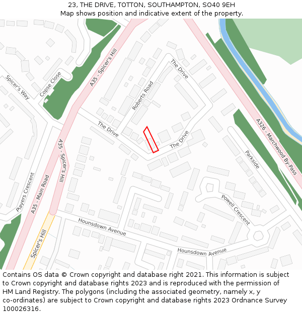 23, THE DRIVE, TOTTON, SOUTHAMPTON, SO40 9EH: Location map and indicative extent of plot