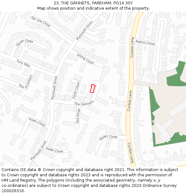 23, THE GANNETS, FAREHAM, PO14 3SY: Location map and indicative extent of plot