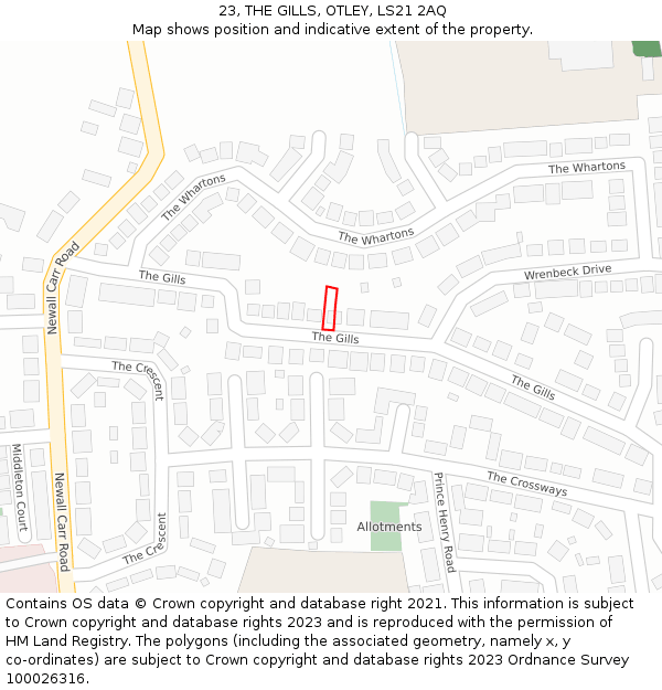 23, THE GILLS, OTLEY, LS21 2AQ: Location map and indicative extent of plot