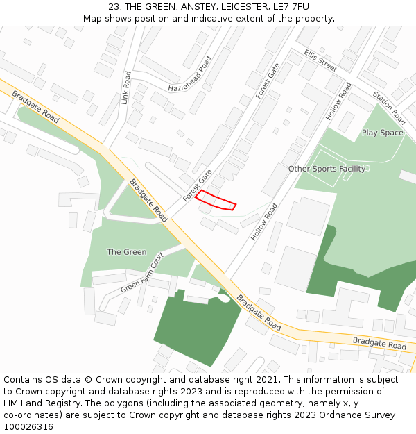 23, THE GREEN, ANSTEY, LEICESTER, LE7 7FU: Location map and indicative extent of plot