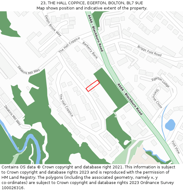 23, THE HALL COPPICE, EGERTON, BOLTON, BL7 9UE: Location map and indicative extent of plot