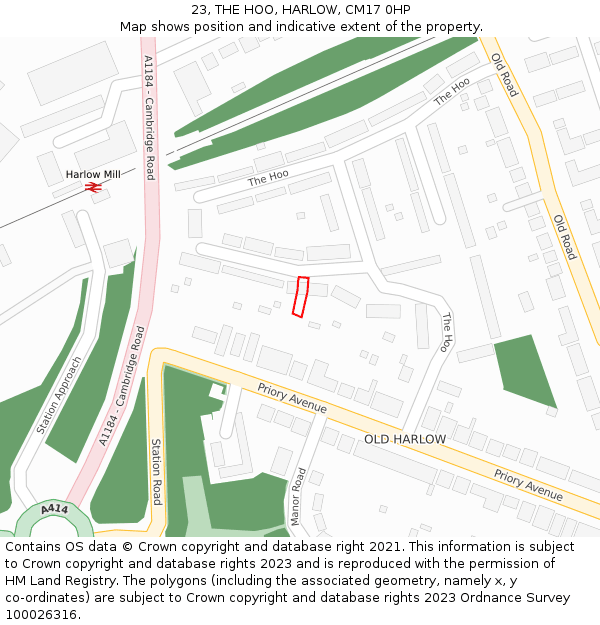 23, THE HOO, HARLOW, CM17 0HP: Location map and indicative extent of plot