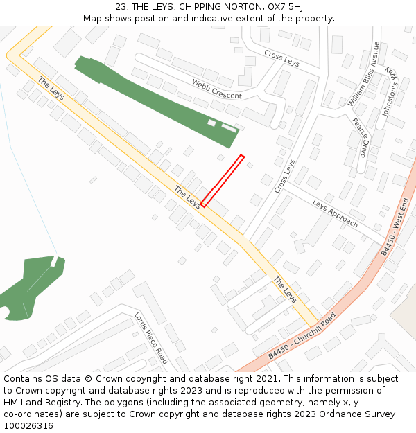 23, THE LEYS, CHIPPING NORTON, OX7 5HJ: Location map and indicative extent of plot