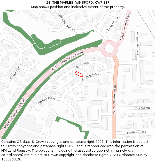 23, THE MAPLES, WINSFORD, CW7 3BF: Location map and indicative extent of plot
