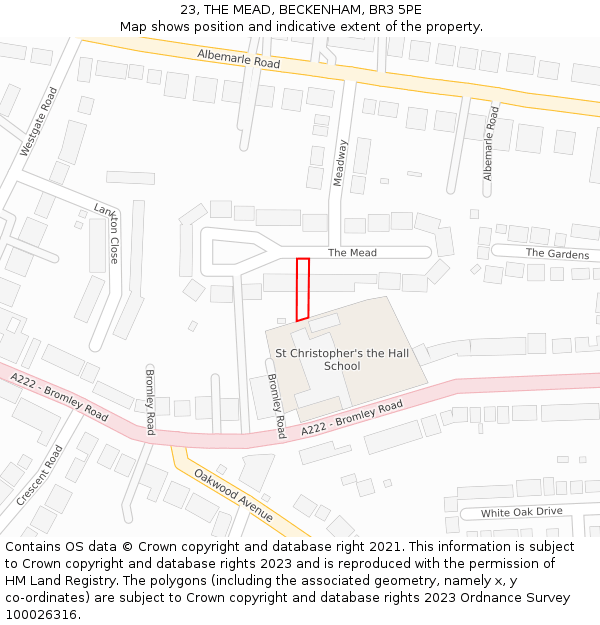 23, THE MEAD, BECKENHAM, BR3 5PE: Location map and indicative extent of plot