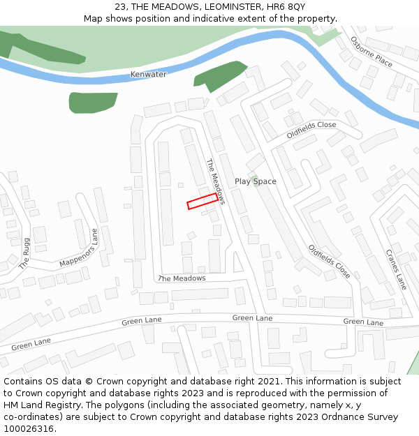 23, THE MEADOWS, LEOMINSTER, HR6 8QY: Location map and indicative extent of plot