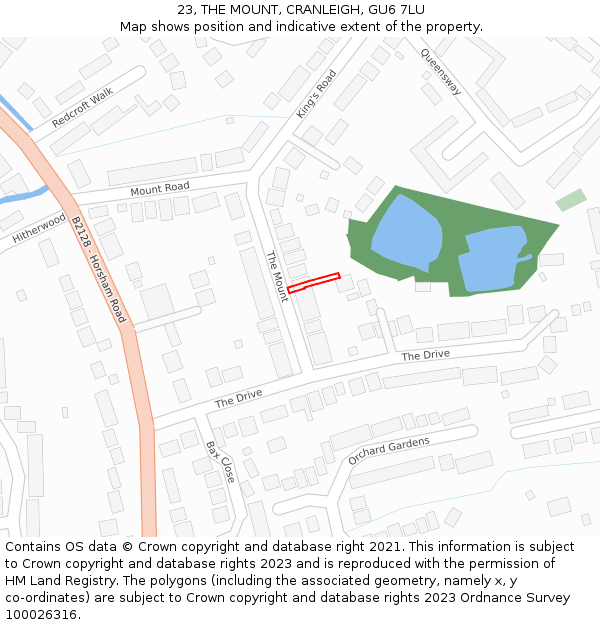 23, THE MOUNT, CRANLEIGH, GU6 7LU: Location map and indicative extent of plot