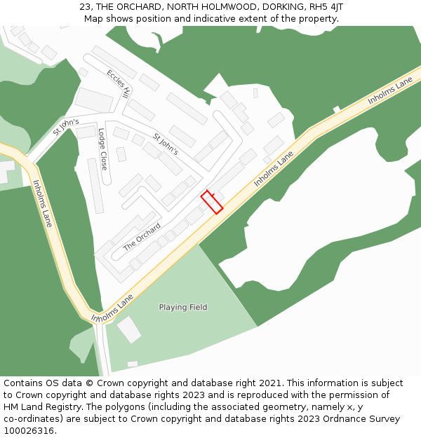 23, THE ORCHARD, NORTH HOLMWOOD, DORKING, RH5 4JT: Location map and indicative extent of plot