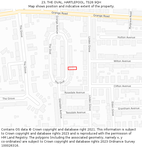 23, THE OVAL, HARTLEPOOL, TS26 9QH: Location map and indicative extent of plot