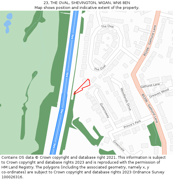 23, THE OVAL, SHEVINGTON, WIGAN, WN6 8EN: Location map and indicative extent of plot