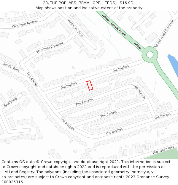 23, THE POPLARS, BRAMHOPE, LEEDS, LS16 9DL: Location map and indicative extent of plot