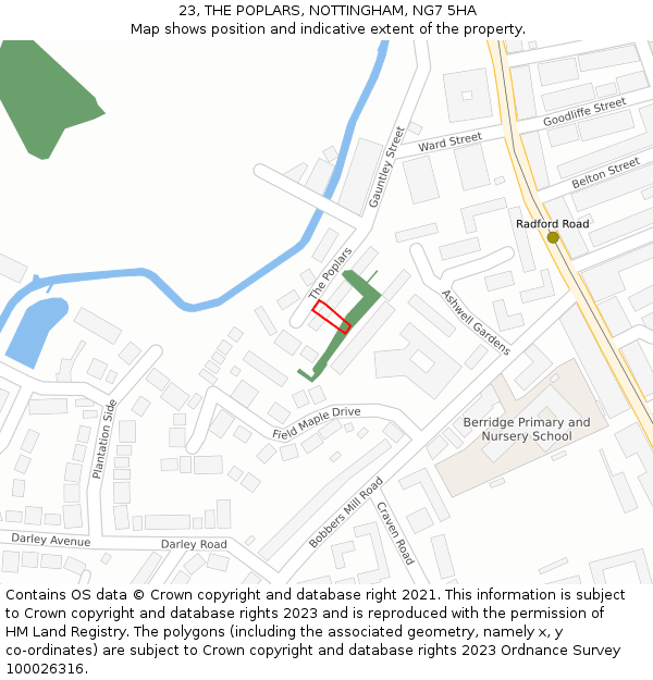 23, THE POPLARS, NOTTINGHAM, NG7 5HA: Location map and indicative extent of plot