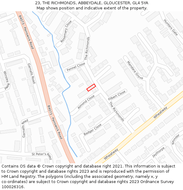 23, THE RICHMONDS, ABBEYDALE, GLOUCESTER, GL4 5YA: Location map and indicative extent of plot