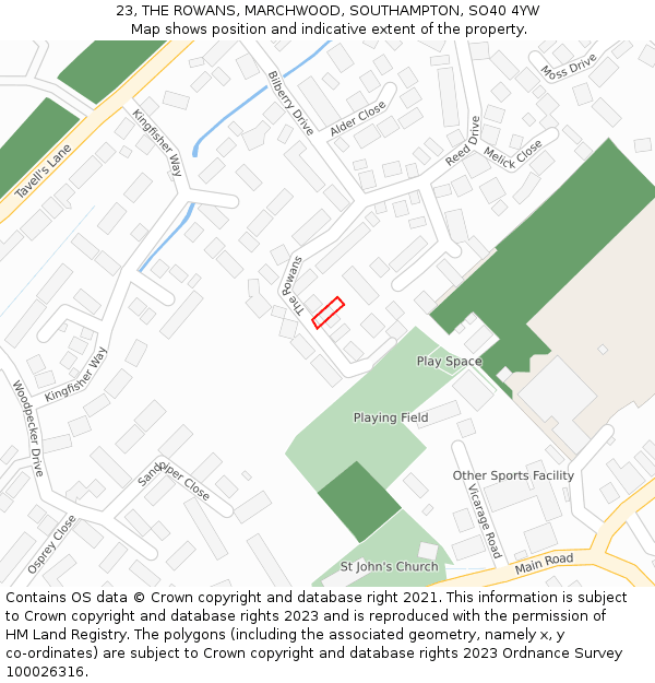 23, THE ROWANS, MARCHWOOD, SOUTHAMPTON, SO40 4YW: Location map and indicative extent of plot