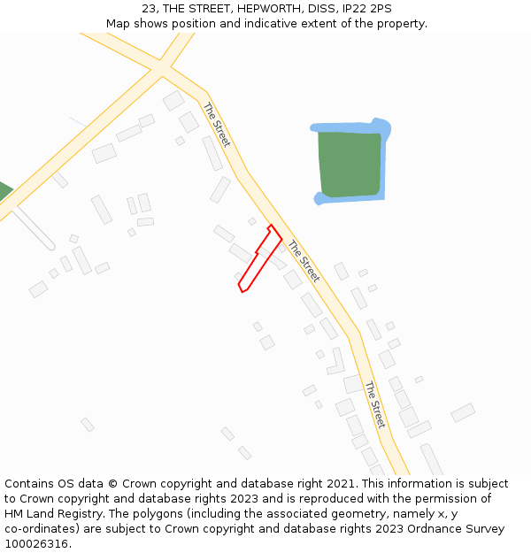 23, THE STREET, HEPWORTH, DISS, IP22 2PS: Location map and indicative extent of plot