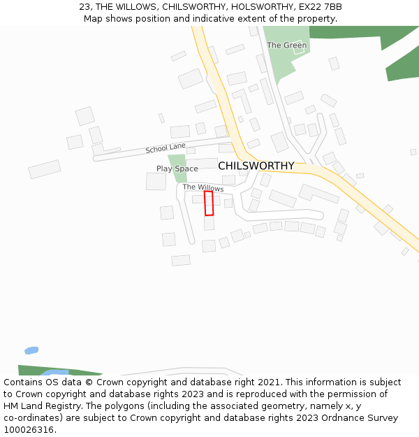 23, THE WILLOWS, CHILSWORTHY, HOLSWORTHY, EX22 7BB: Location map and indicative extent of plot