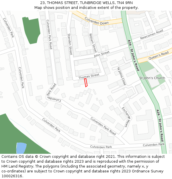 23, THOMAS STREET, TUNBRIDGE WELLS, TN4 9RN: Location map and indicative extent of plot