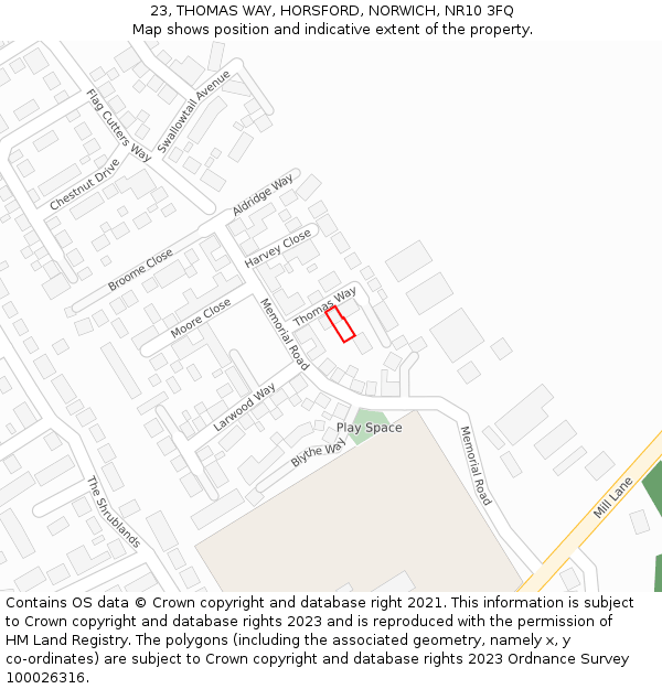 23, THOMAS WAY, HORSFORD, NORWICH, NR10 3FQ: Location map and indicative extent of plot