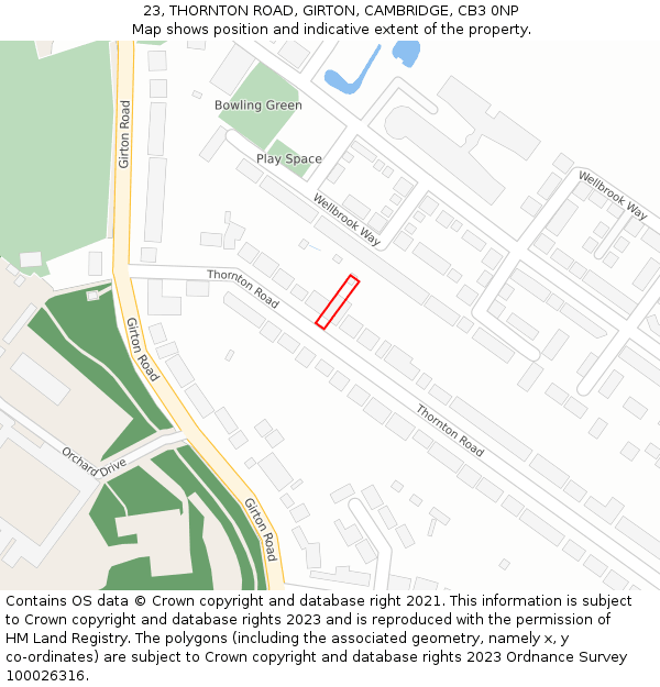 23, THORNTON ROAD, GIRTON, CAMBRIDGE, CB3 0NP: Location map and indicative extent of plot