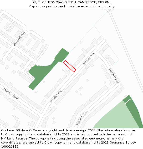 23, THORNTON WAY, GIRTON, CAMBRIDGE, CB3 0NL: Location map and indicative extent of plot