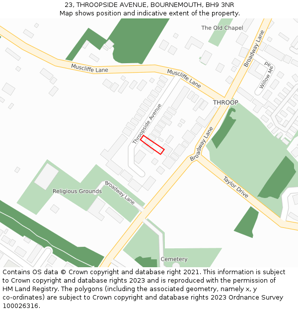 23, THROOPSIDE AVENUE, BOURNEMOUTH, BH9 3NR: Location map and indicative extent of plot