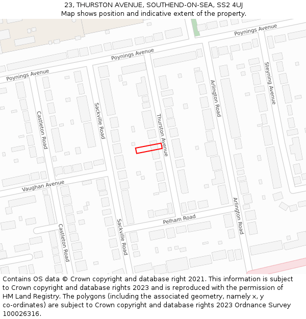 23, THURSTON AVENUE, SOUTHEND-ON-SEA, SS2 4UJ: Location map and indicative extent of plot