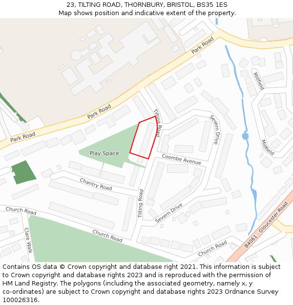 23, TILTING ROAD, THORNBURY, BRISTOL, BS35 1ES: Location map and indicative extent of plot