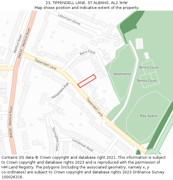 23, TIPPENDELL LANE, ST ALBANS, AL2 3HW: Location map and indicative extent of plot