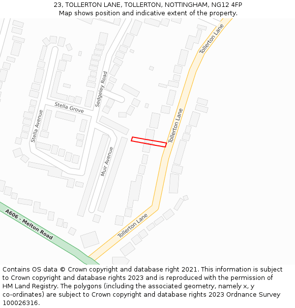 23, TOLLERTON LANE, TOLLERTON, NOTTINGHAM, NG12 4FP: Location map and indicative extent of plot