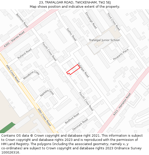 23, TRAFALGAR ROAD, TWICKENHAM, TW2 5EJ: Location map and indicative extent of plot